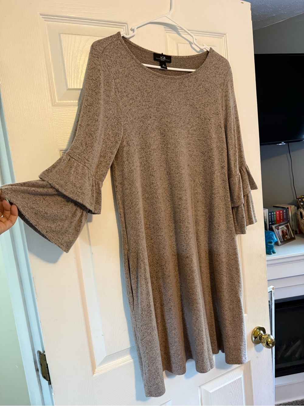 Soft and Comfy- Taupe Ruffle Sleeve Swing Dress